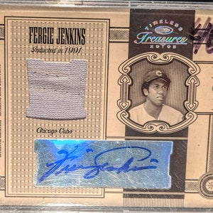 Fergie Jenkins Auto Jersey Card Donruss Timeless Treasure Autentica carta HOF Chicago Cubs High Grade Baseball