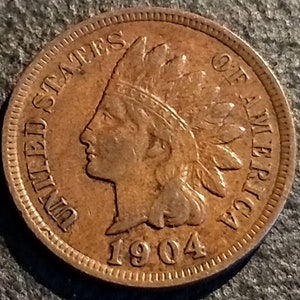 Antique Vintage 1904 Full Liberty Indian Head Cent Authentic U.S.Coin Penny 1.00 Shipping