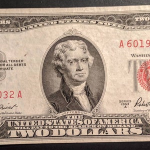 1953A Hogere Rang 1940 Geboortenota Two Dollar Bill Red zegel nota Verenigde Staten bankbiljet valuta 1.00 Verzendkosten