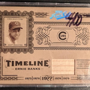 Ernie Banks Timeline Bat Card Authentic Game Used Relics Limited to /50 Chicago Cubs Nice Grade carta da baseball super originale