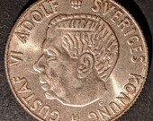 Vintage 1962 High Grade Sweden Silver 1 One Krone World Silver Coin Piece 1.00 Shipping