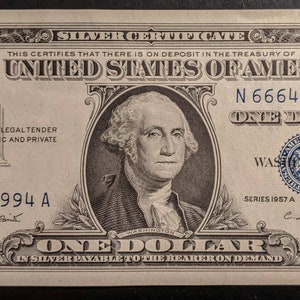 Crisp Vintage 1957 Een 1994 Birth Year Note Uncirculated Grade Silver Certificate One Dollar Bill blauwe zegel Verenigde Staten bankbiljet