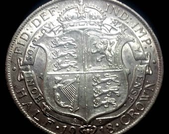 Higher grade 1918 Great Britain UK Silver Florin Coin King George harp Coat of Arms World Coin Antique Vintage Authentic Great 1.00 Shipping
