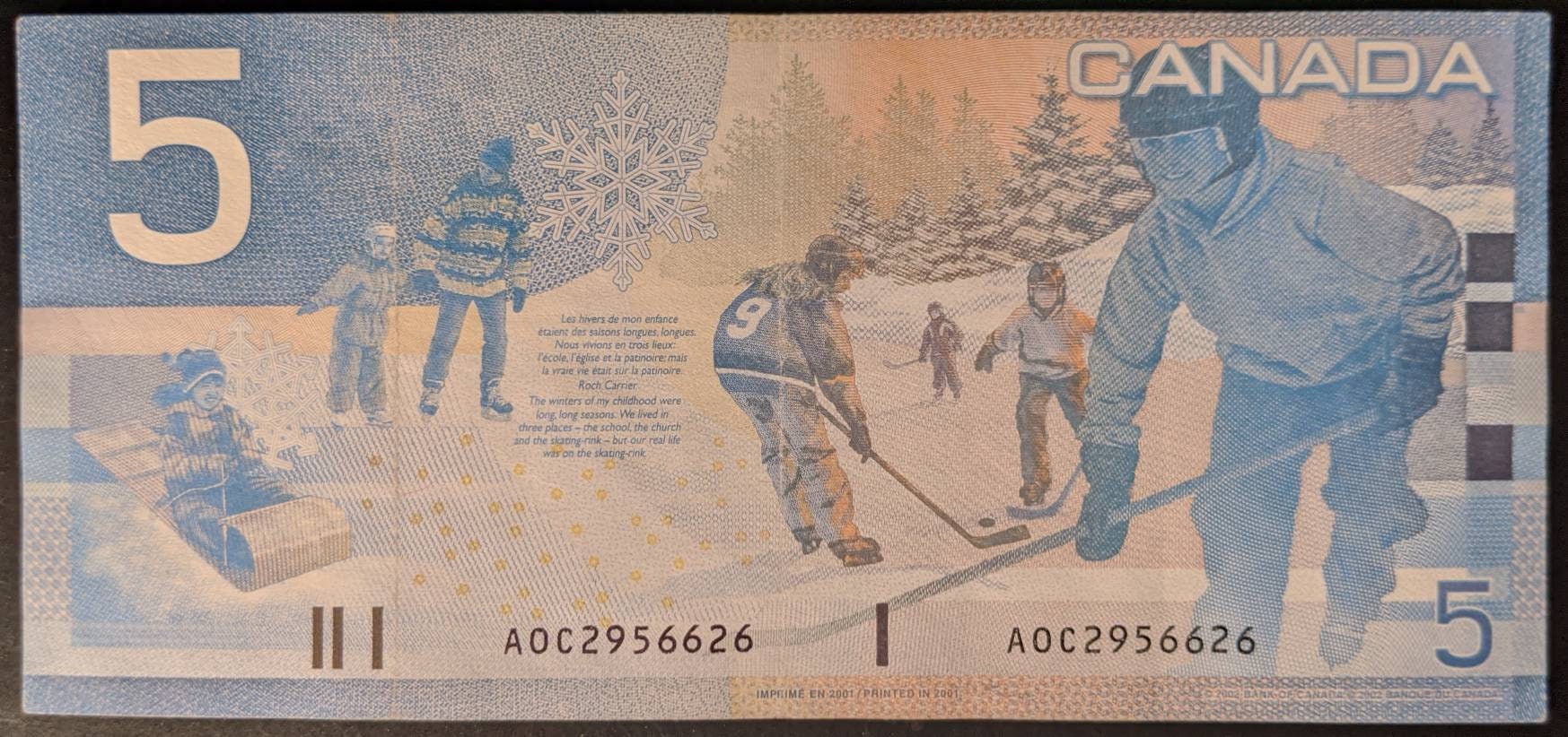 Hockey Note Higher Grade Bank of Canada Five Dollar Bill Etsy Australia