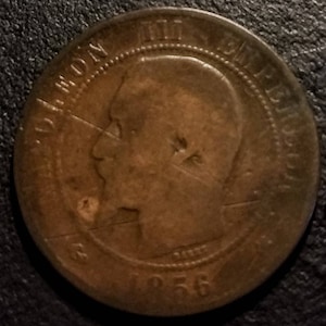 Vintage French 1856 NAPOLEON III France 10 Ten Dix Centimes Large Copper World Coin Franncaise Old French Piece 1.00 Shipping
