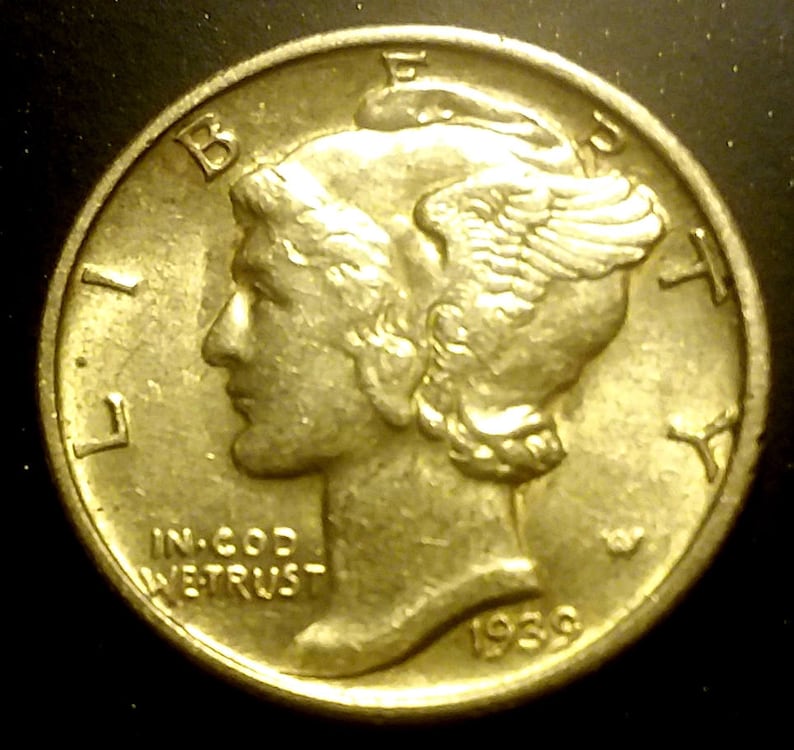 Higer Grade 1939-S Antique Solid WW2 Date Vintage Silver Mercury Dime Ten Cent Piece Authentic U.S Coin 1.00 Shipping