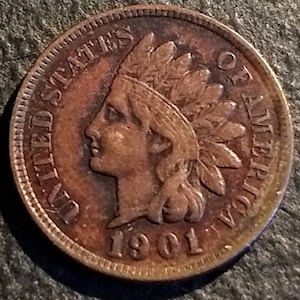 Antique Vintage 1901 Full Liberty Indian Head Cent Authentic U.S.Coin Penny 1.00 Shipping
