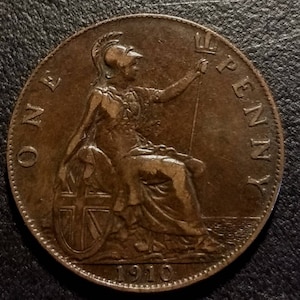 1910 Vintage Great Britain King Edward Large Penny British UK Bronze Copper Cent Old Piece 1.00 Shipping