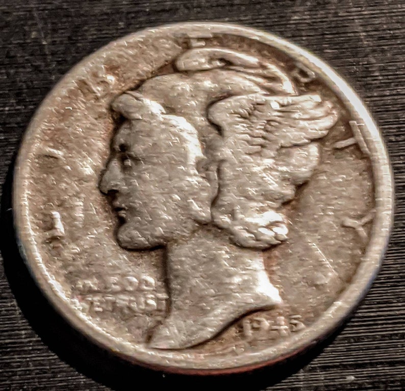 Nice Grade 1945-D Antique Solid WW2 Date Vintage Silver Mercury Dime Ten Cent Piece Authentic U.S Coin 1.00 Shipping