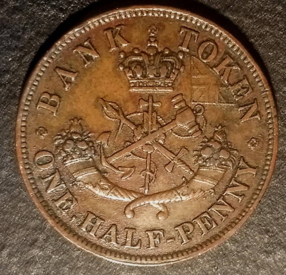 Vintage 1852 Bank Token Upper Canada Half Penny Canadian Nice