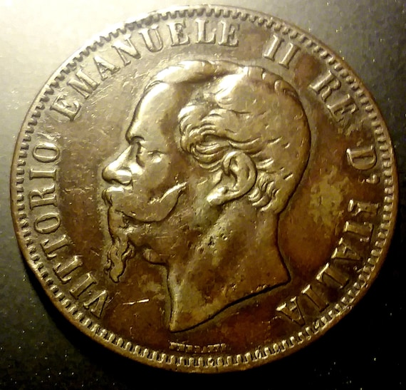 1866 Italy Ten 10 Centesimi Vintage Vittorio Emanuele II Copper