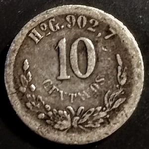 1890 Scarce 10 Ten Centavo San Luis Potosi Silver Coin Mexican 2nd Republic Coin Antique Vintage Old Piece 1.00 Shipping