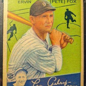 Authentische 1934 #70 Ervin Pete Fox Detroit Tigers SGC 60 EX 5 Lou Gehrig sagt Goudey super eye ansprechende authentische Baseballkarte 1.00 Ship