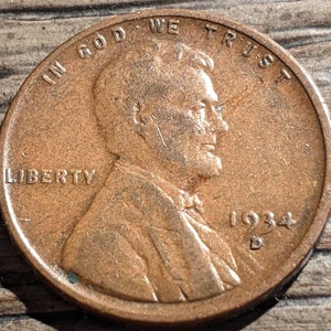 1934D Brown Lincoln Wheat Cent Antigüedad Vintage Fecha dura Grado sólido Auténtico U.S.Coin Penny 1.00 Envío
