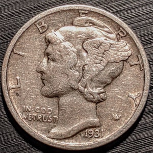 Vintage 1931-S Better Date Silver Mercury Dime Ten Cent Piece Antique Authentic U.S. Coin 1.00 Shipping