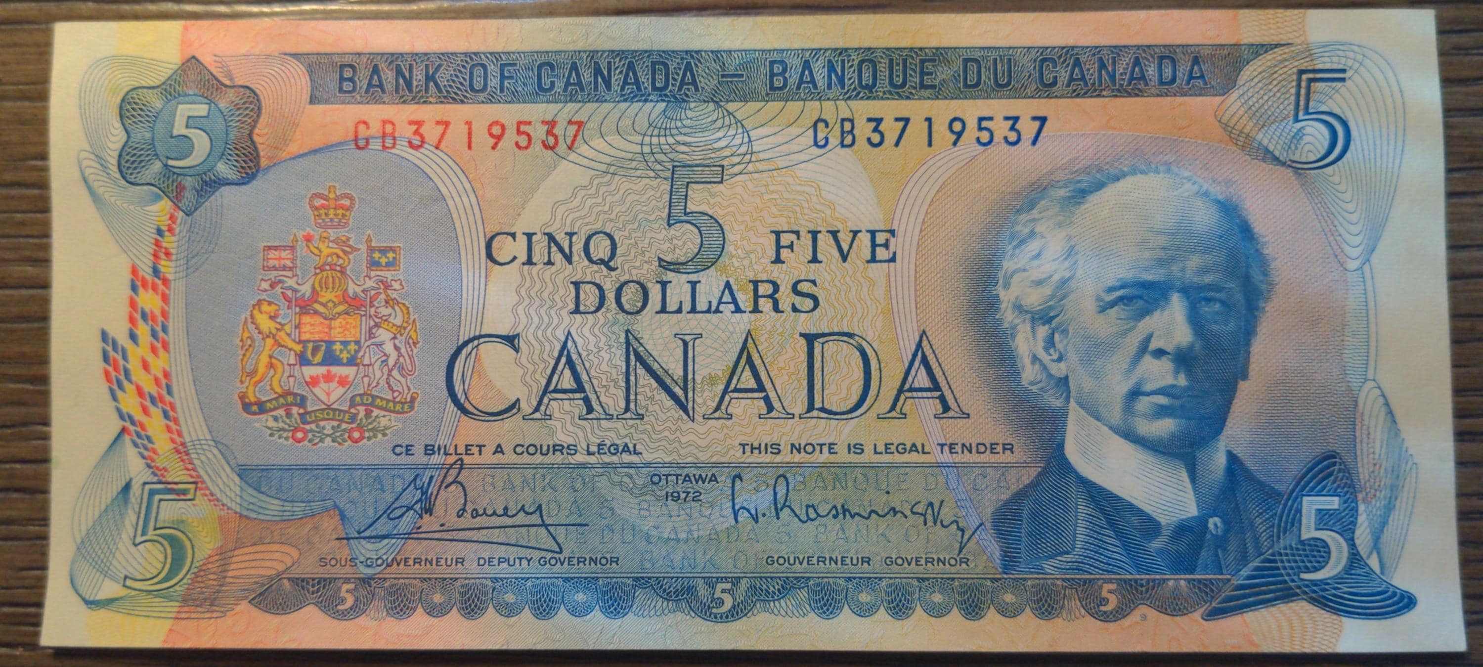 Vintage 1972 Crisp Higher Grade Canadian Ship Five Dollar Bill