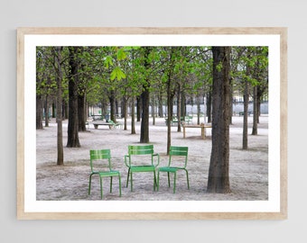 Paris photography, Paris Tuileries, Tuileries, green chairs, Paris green chairs, spring, Paris in color home decorfine art photography print