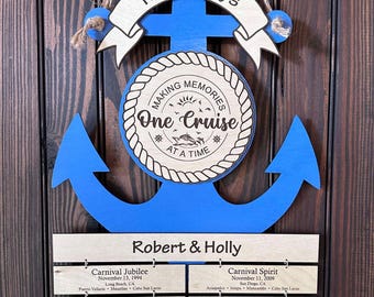 Décoration murale/décoration de porte de cabine de bateau de croisière avec ancre interchangeable personnalisée XL - Suivi de l'historique de croisière