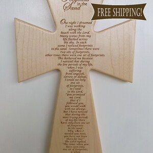 Wooden Cross - Engraved - Home Decor - Footprints in the Sand FREE Shipping.