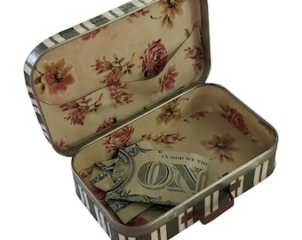 Standard Altered Altoid Tin Suitcase - Brown with green striped sides