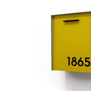 Mailbox with Yellow Aluminum Face and Body and Black Acrylic Numbers, Modern Design, Custom Mailbox, Wall Mounted Mailbox, Mailnest Type 2