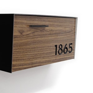 Mailbox with Aluminium Wood Walnut Face, Black Aluminum Body and Black Acrylic Numbers, Custom Mailbox, Wall Mounted Mailbox, Type 3