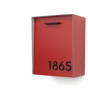 Mailbox with Red Aluminum Face and Body and Black Acrylic Numbers, Modern Design, Custom Mailbox, Wall Mounted Mailbox, Mailnest Type 2
