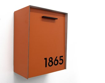 Mailbox with Orange Aluminum Face and Body and Black Acrylic Numbers, Modern Design, Custom Mailbox, Wall Mounted Mailbox, Mailnest Type 2