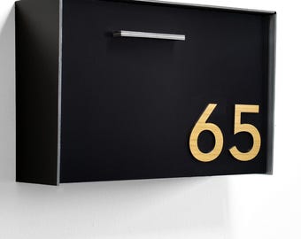 Modern Black Wall Mount Mailbox with Custom Wood Bamboo Aluminum Numbers – Type 3 EU