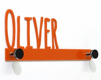 Modern Custom Wall Hook Orange Name - Kids Room decor, Coat Hook, Decorative Wall Hook, Wall Pegs, Wall Key Hanger, Kids Nursery Room
