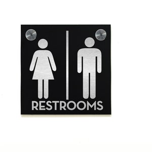 Letrero de puerta de baño del hotel - Aluminio negro grabado con láser de fibra - Letrero de WC moderno - Placa de decoración del baño - Letreros de WC - Baño de estilo