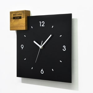Modern Square Black Aluminum Wall Clock - Fiber Laser Engraving - Personalized Closing Gift - New Home Owner Gift - Gift from Realtor - EST