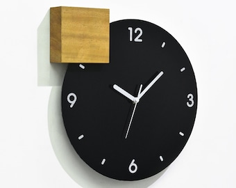 Modern Black Aluminum Wall Clock with Fiber Laser Engraving - Home Wall Clock - Living Room Clock - Clock for Bedroom - Clock for Shop