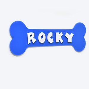 Dog Bone Name Sign, Blue Acrylic with White Acrylic letters, Personalized Dog Name Sign, Pet Sign, Dog House Sign