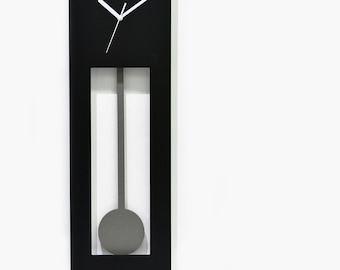 Bluntly Modern Design - Modern Grandfather Pendulum - Wall Clock / Table Clock - Customize Black Frame / Concrete Pendulum (the main photo)