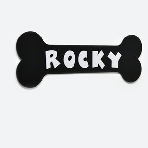 Dog Bone Name Sign, Black Acrylic with White Acrylic letters, Personalized Dog Name Sign, Pet Sign, Dog House Sign