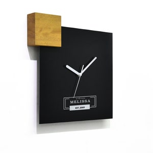 Modern Square Black Aluminum Wall Clock - Fiber Laser Engraving - First Home Gift - New Home Gift - Housewarming Gift - Welcome Gift