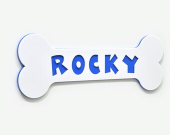 Dog Bone Name Sign, White and Blue Acrylic Sign, Personalized Dog Name Sign, Pet Sign, Dog House Sign