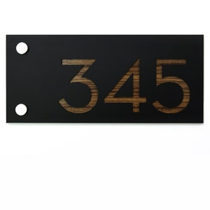 Modern House Numbers - 2 screws Acrylic with Walnut Aluminum Backing - Contemporary Home Number Sign - Plaque