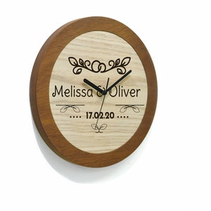 Wooden Round Clock - Laser Engraved - Custom Name and Date - Couple Established Clock - Personalized Wedding Present - Relationship Gifts