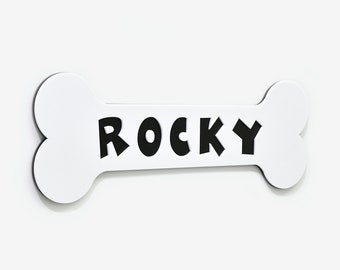 Dog Bone Name Sign, White and Black Acrylic Sign, Personalized Dog Name Sign, Pet Sign, Dog House Sign