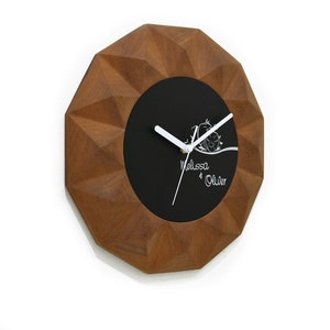 3D Vergina Sun Clock - Solid Wood Wall Mount - Fiber Laser Engraved - Custom Name - Love Birds - Engagement - Gift for Her Him - Anniversary