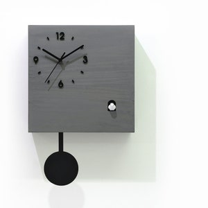 Modern Cuckoo Bird Time Box Clock - Gray Chalk - Secret Compartment - Wall Mount Pendulum Clock - New Modern Style - Minimalist Design
