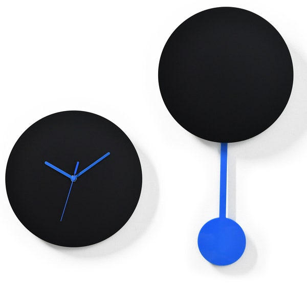 Two Parts - Wall Clock and Pendulum - Blue - Modern House Decor - Minimalist Wall Decor - Contemporary Room Wall Decor - Unique Clock