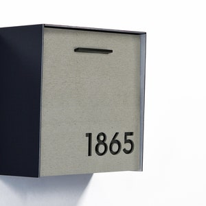 Mailbox with Concrete Face (Door), Black Aluminum Body and Black Acrylic Numbers, Modern Design, Custom Wall Mounted Mailbox Mailnest Type 1