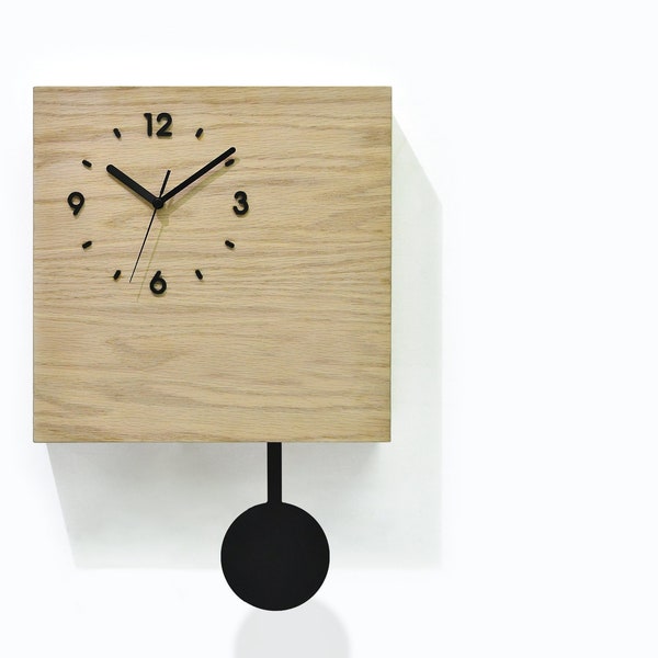 Wooden Time Box Clock - Secret Compartment - Natural Wood - Pendulum Clock - Silent Non Ticking Analog Clock - Modern Home Decor Wall Art