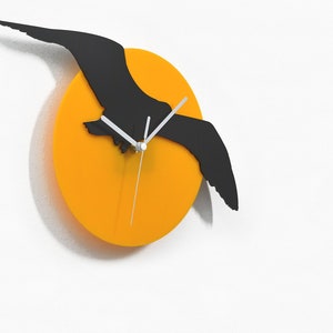 Flying Seagull Silhouette Wall Clock - Yellow & Black Silhouette - Sunset Decor - Kids Room Decor - House Boat decor - Coastal Beach House