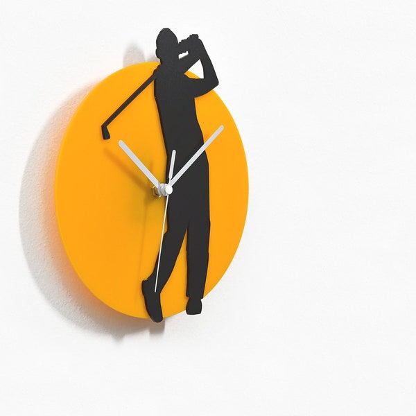 Orologio da parete Silhouette giocatore di golf - Silhouette gialla e nera - Arredamento sportivo - Arredamento golf - Regalo amante del golf - Regali golfista - Idea regalo pensionamento