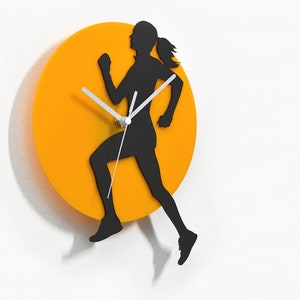 Running Woman Silhouette Wall Clock - Yellow & Black Silhouette - Runner Gift - Sport Decor - Sport Theme - Marathon Gift - Run Lover Gift