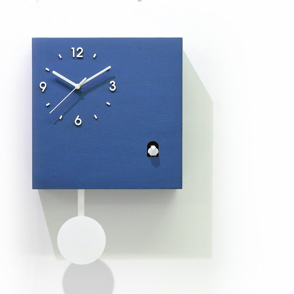 Modern Cuckoo Bird Time Box Clock - Denim Chalk - Secret Compartment - Wall Mount Pendulum Clock - Birthday Gift - Christmas Gift - Entryway